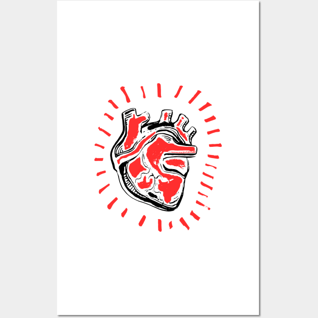 Human heart ink hand drawn illustration Wall Art by bernardojbp